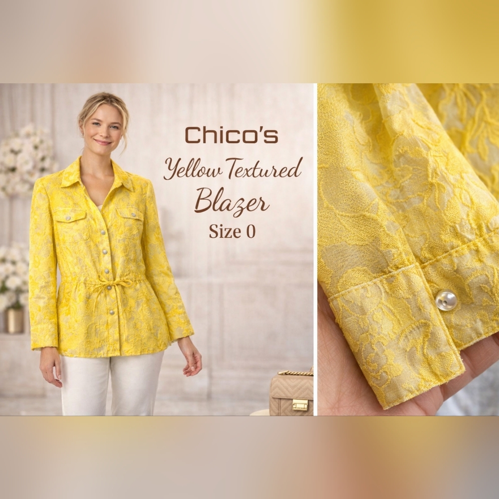 Chico's Yellow Textured Drawstring Jacket - image 1